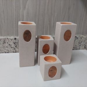 4 Partylite Tealight Candle Holders Cream Pillars Shapes Monochromatic 3 levels